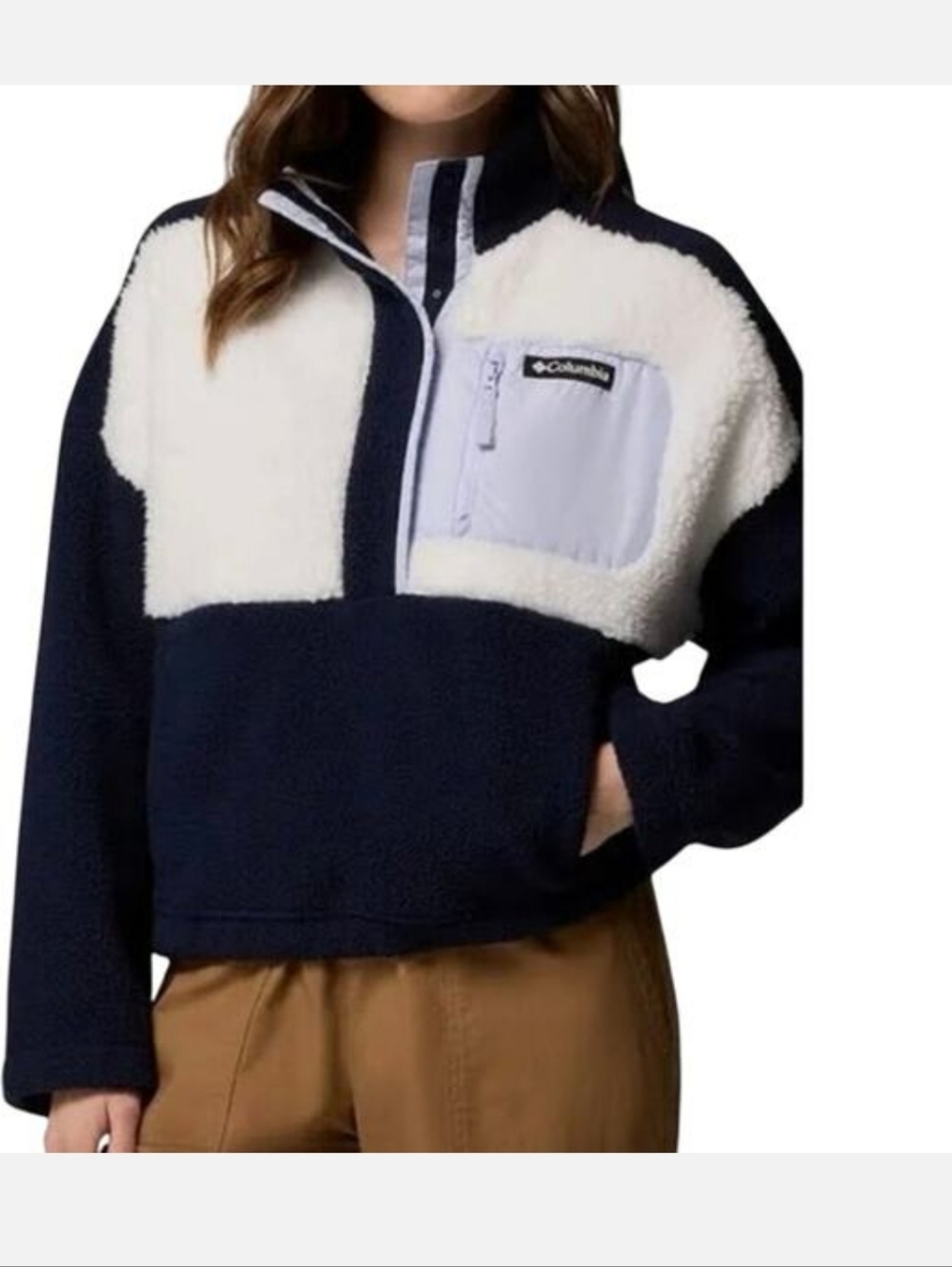 NWOT Columbia Women's Navy and White Sherpa Pullover Jacket, Warm Size Small